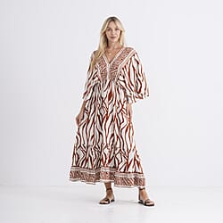 La Marey Mixed Print Elastic Waist Maxi Dress (One Size) - Black & Pink