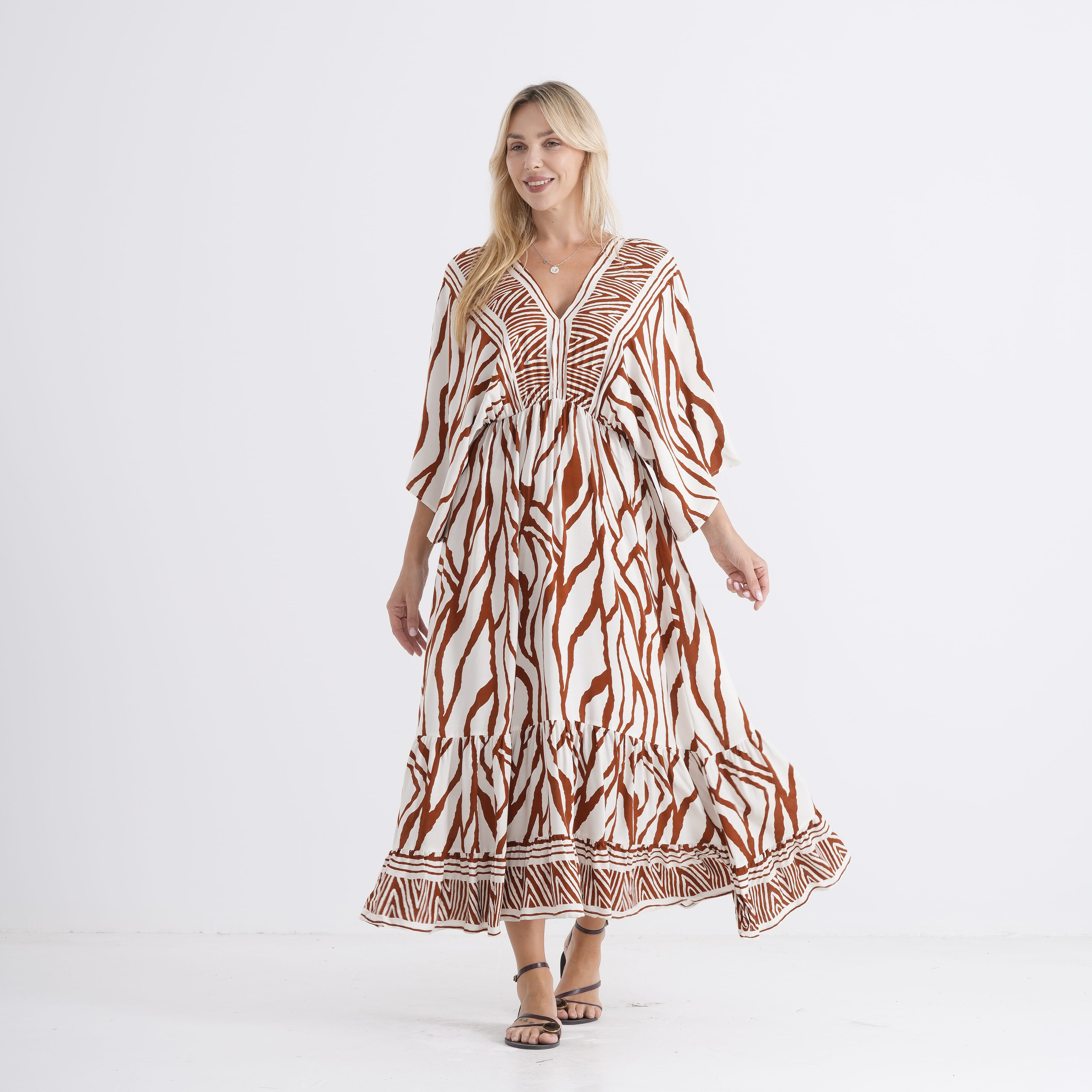 La Marey Mixed Print Elastic Waist Maxi Dress (One Size) - White & Red