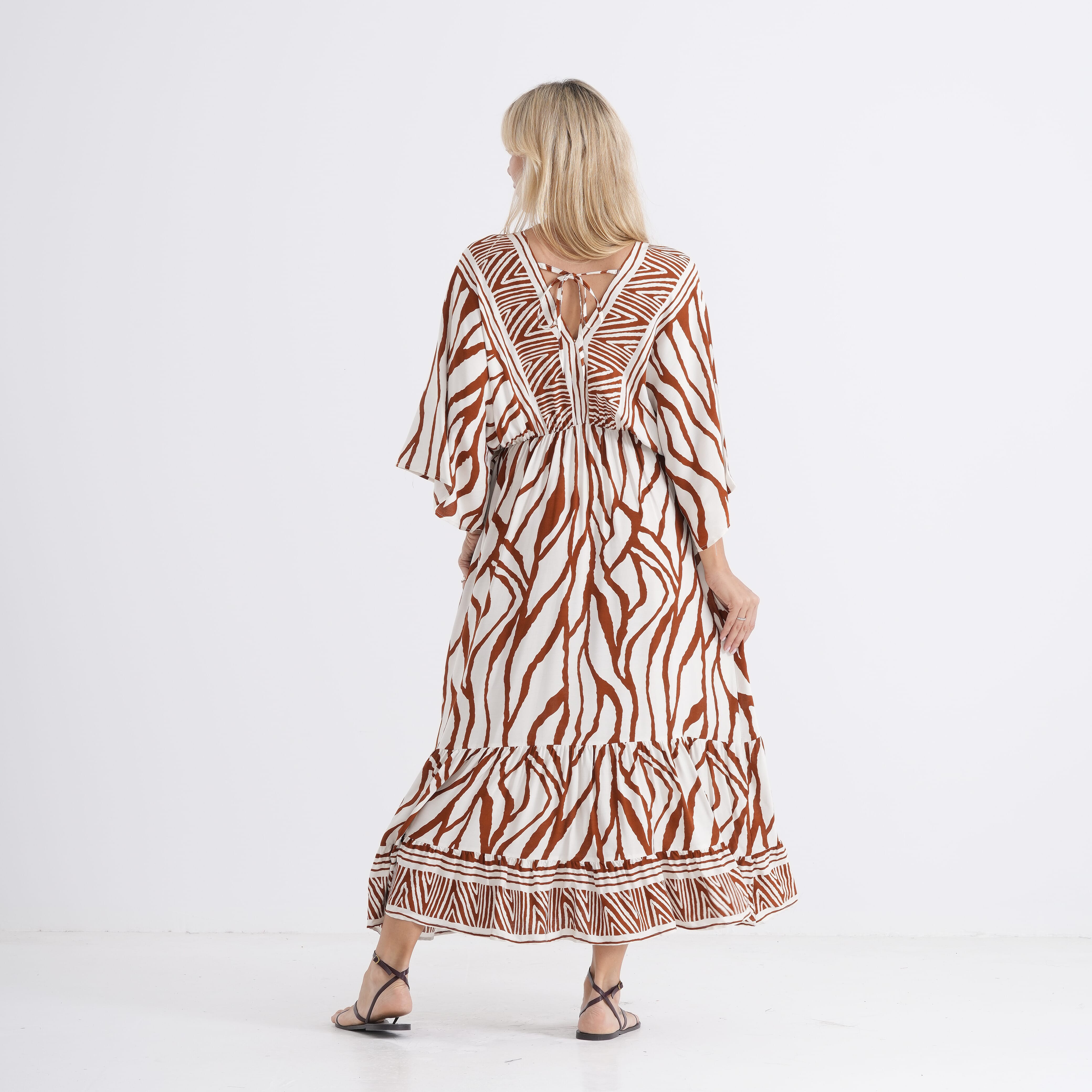 La Marey Mixed Print Elastic Waist Maxi Dress (One Size) - White & Red