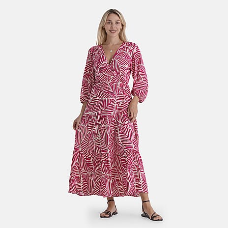 La Marey Elastic Waist Printed Maxi Dress (Size - S-M, 8-14) - Rose Red