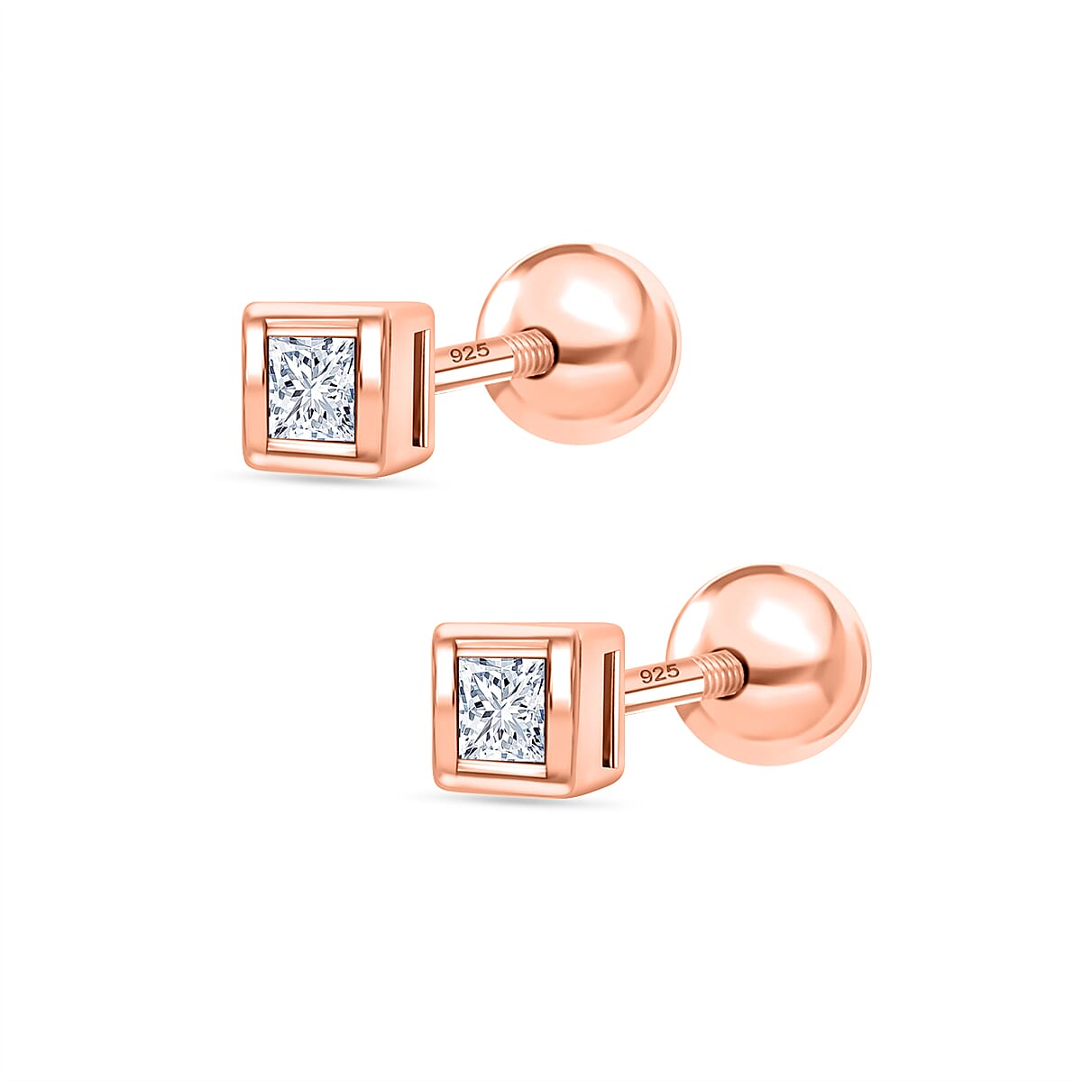 Luxuriant SI-GH Lab Grown Diamond Earring with Ball Screw Back in 18K Vermeil Rose Gold Plated Sterling Silver