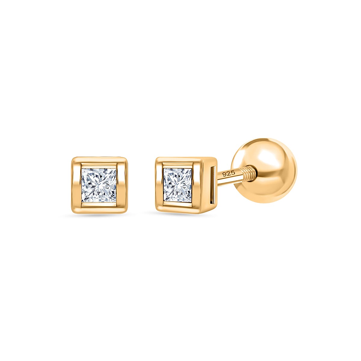 Luxuriant SI-GH Lab Grown Diamond Earring with Ball Screw Push Back in 18K Vermeil Yellow Gold Plated Sterling Silver