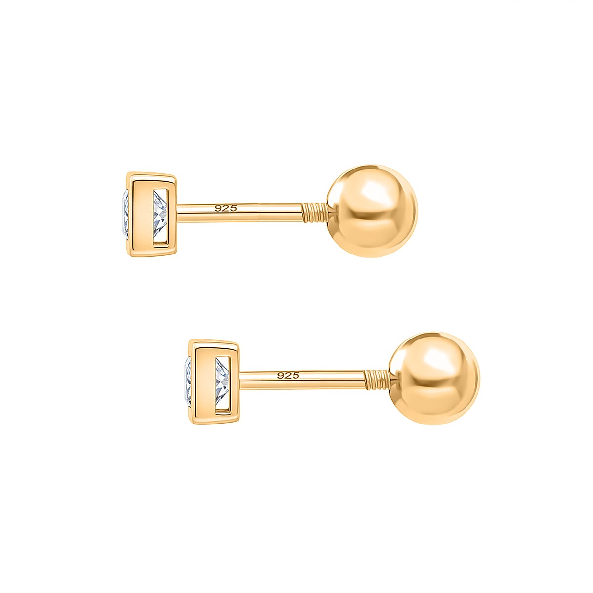 Luxuriant SI-GH Lab Grown Diamond Earring with Ball Screw Push Back in 18K Vermeil Yellow Gold Plated Sterling Silver
