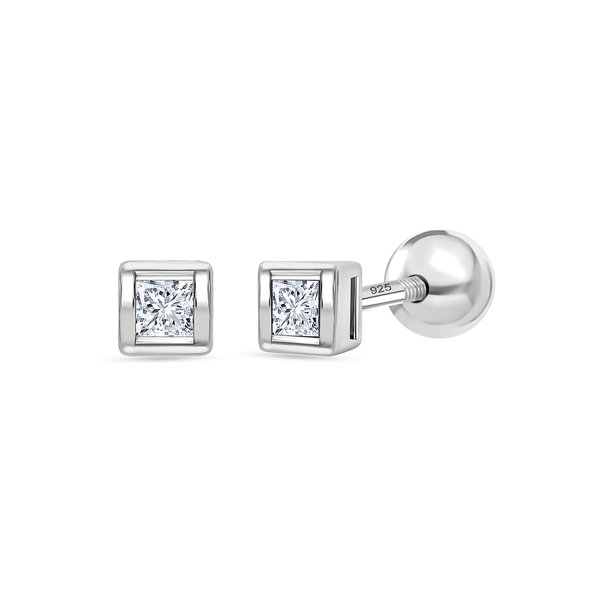 Luxuriant SI-GH Lab Grown Diamond Earring with Push Back in Rhodium Overlay Sterling Silver