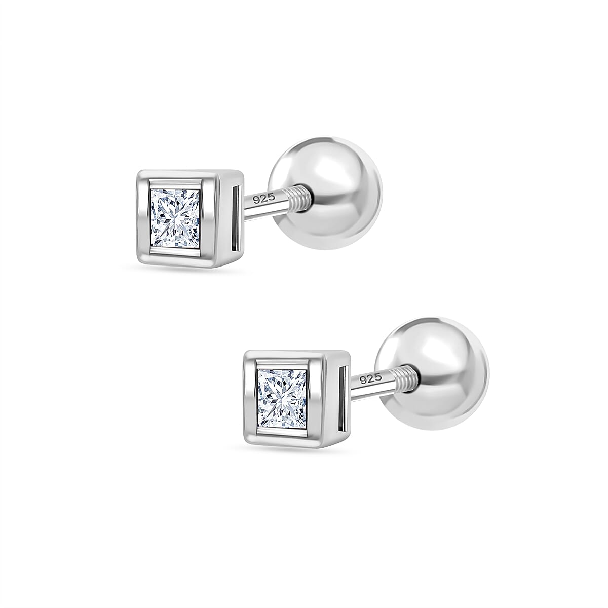 Luxuriant SI-GH Lab Grown Diamond Earring with Push Back in Rhodium Overlay Sterling Silver