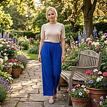 La Marey Designer High-Waisted Relaxed Fit Wide-Leg Trousers (Size - S-M, 8 to 14) - Blue