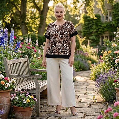 La Marey Leopard Print Designer Blouse (Size - S-M, 8 to 14) - Brown