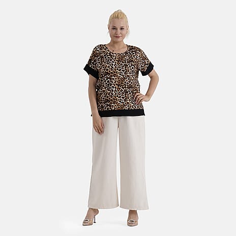 La Marey Leopard Print Designer Blouse (Size - L-XL, 16 to 22) - Brown