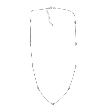 LUXURIANT 0.5 Ct. Lab Grown Diamond Station Necklace (Size - 20-2 Inch) in Rhodium Overlay Sterling Silver (SI-GH)
