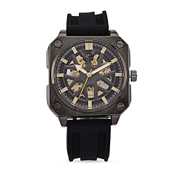 MAJESTY Automatic Mechanical 3ATM WR Black Hollow Dial - Black Case Mens Watch with Black Silicone Strap