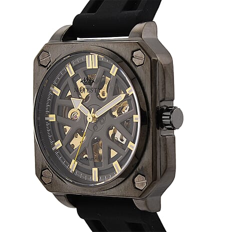 MAJESTY Automatic Mechanical 3ATM WR Black Hollow Dial - Black Case Mens Watch with Black Silicone Strap