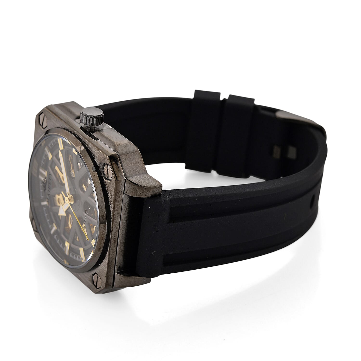 MAJESTY Automatic Mechanical 3ATM WR Black Hollow Dial - Black Case Mens Watch with Black Silicone Strap