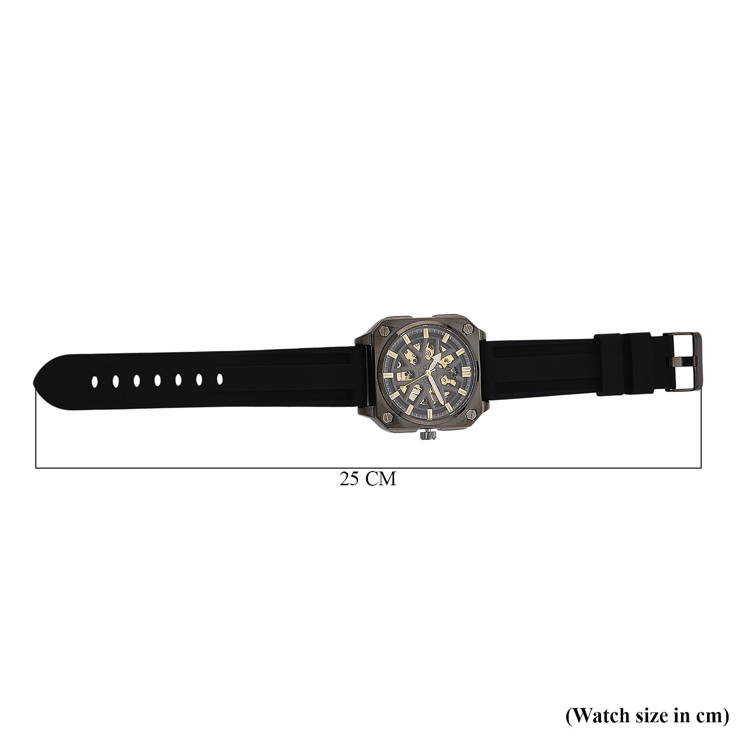 MAJESTY Automatic Mechanical 3ATM WR Black Hollow Dial - Black Case Mens Watch with Black Silicone Strap