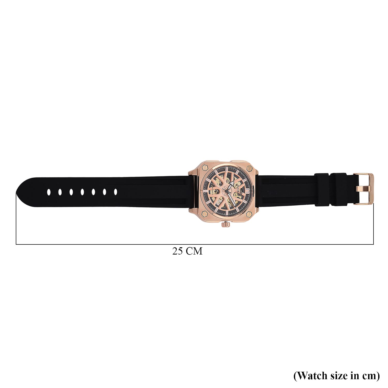 MAJESTY Automatic Mechanical 3ATM WR Rose Gold Hollow Dial - Rose Gold Case Mens Watch with Black Silicone Strap