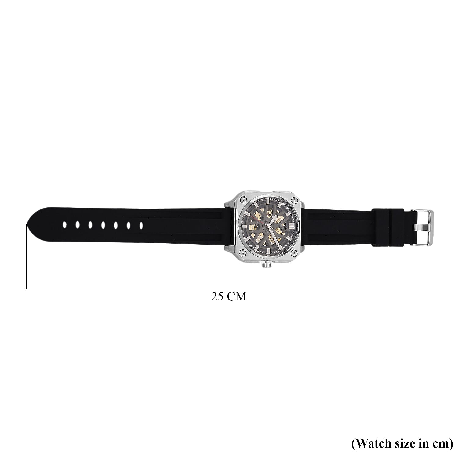 MAJESTY Automatic Mechanical 3ATM WR Black Hollow Dial - Silver Case Mens Watch with Black Silicone Strap