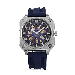 MAJESTY Automatic Mechanical 3ATM WR Blue Hollow Dial - Silver Case Mens Watch with Blue Silicone Strap