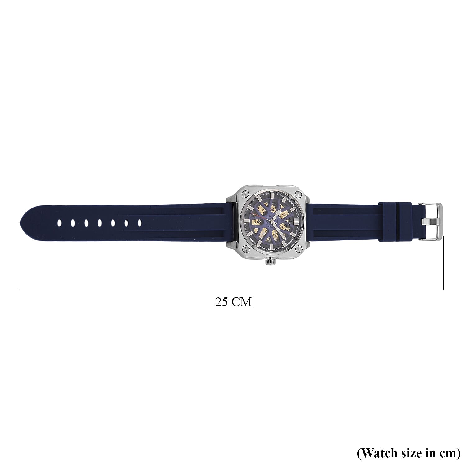 MAJESTY Automatic Mechanical 3ATM WR Blue Hollow Dial - Silver Case Mens Watch with Blue Silicone Strap