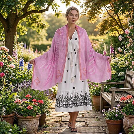 - Maisi Printed Cotton Lightweight Summer Scarf (190 x 70cm) - Rose Pink