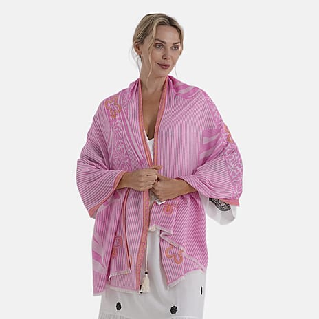 - Maisi Printed Cotton Lightweight Summer Scarf (190 x 70cm) - Rose Pink