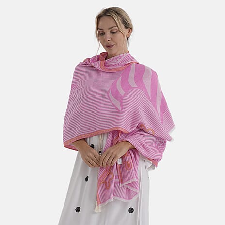 - Maisi Printed Cotton Lightweight Summer Scarf (190 x 70cm) - Rose Pink