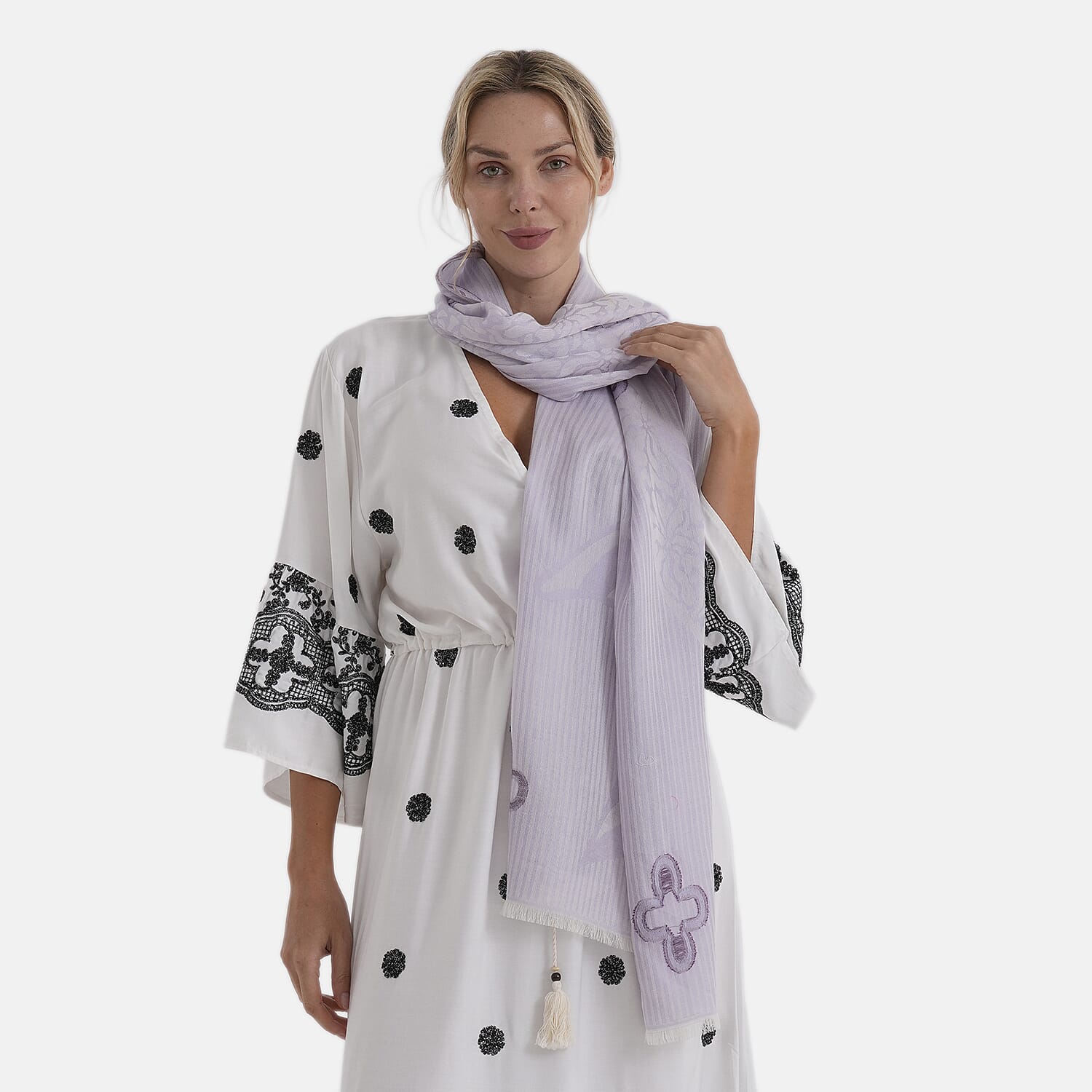 - Maisi Printed Cotton Lightweight Summer Scarf (190 x 70cm) - Beige