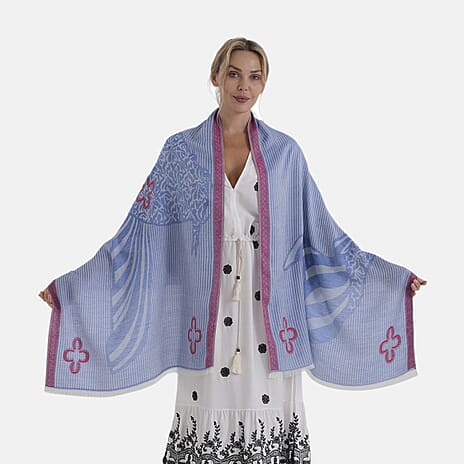 - Maisi Printed Cotton Lightweight Summer Scarf (190 x 70cm) - Blue