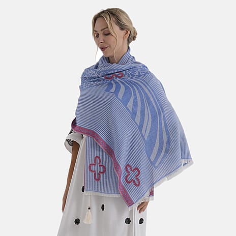 - Maisi Printed Cotton Lightweight Summer Scarf (190 x 70cm) - Blue
