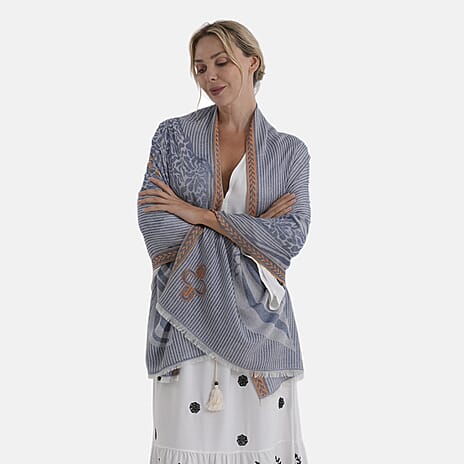 - Maisi Printed Cotton Lightweight Summer Scarf (190 x 70cm) - Grey