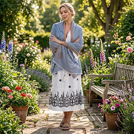 - Maisi Printed Cotton Lightweight Summer Scarf (190 x 70cm) - Grey