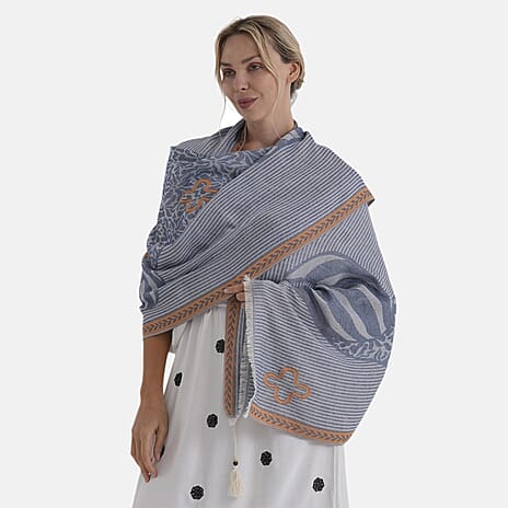 - Maisi Printed Cotton Lightweight Summer Scarf (190 x 70cm) - Grey