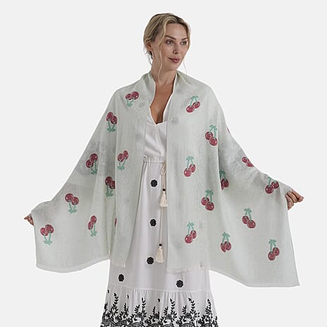 - Maisi Cherry-Printed Scarf (180 x 70Cm) - Green