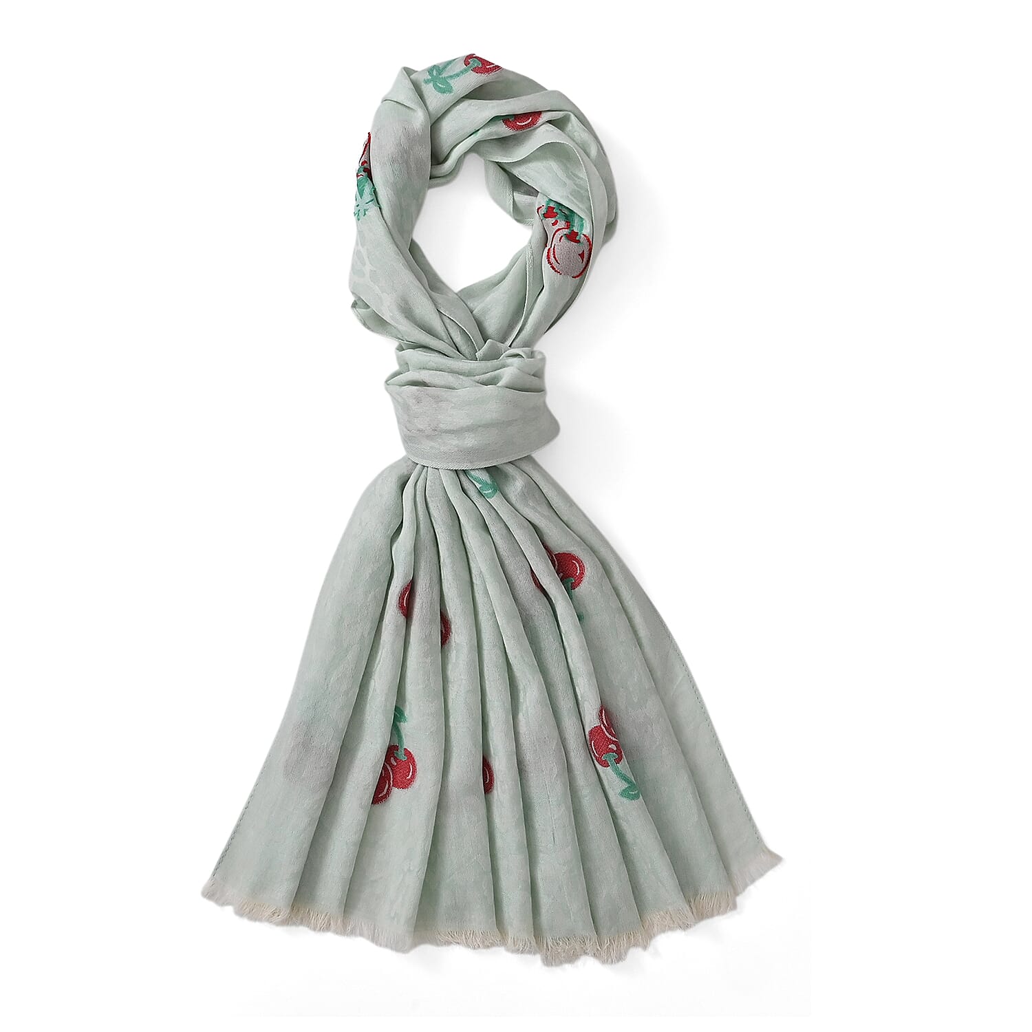 - Maisi Cherry-Printed Scarf (180 x 70Cm) - Green