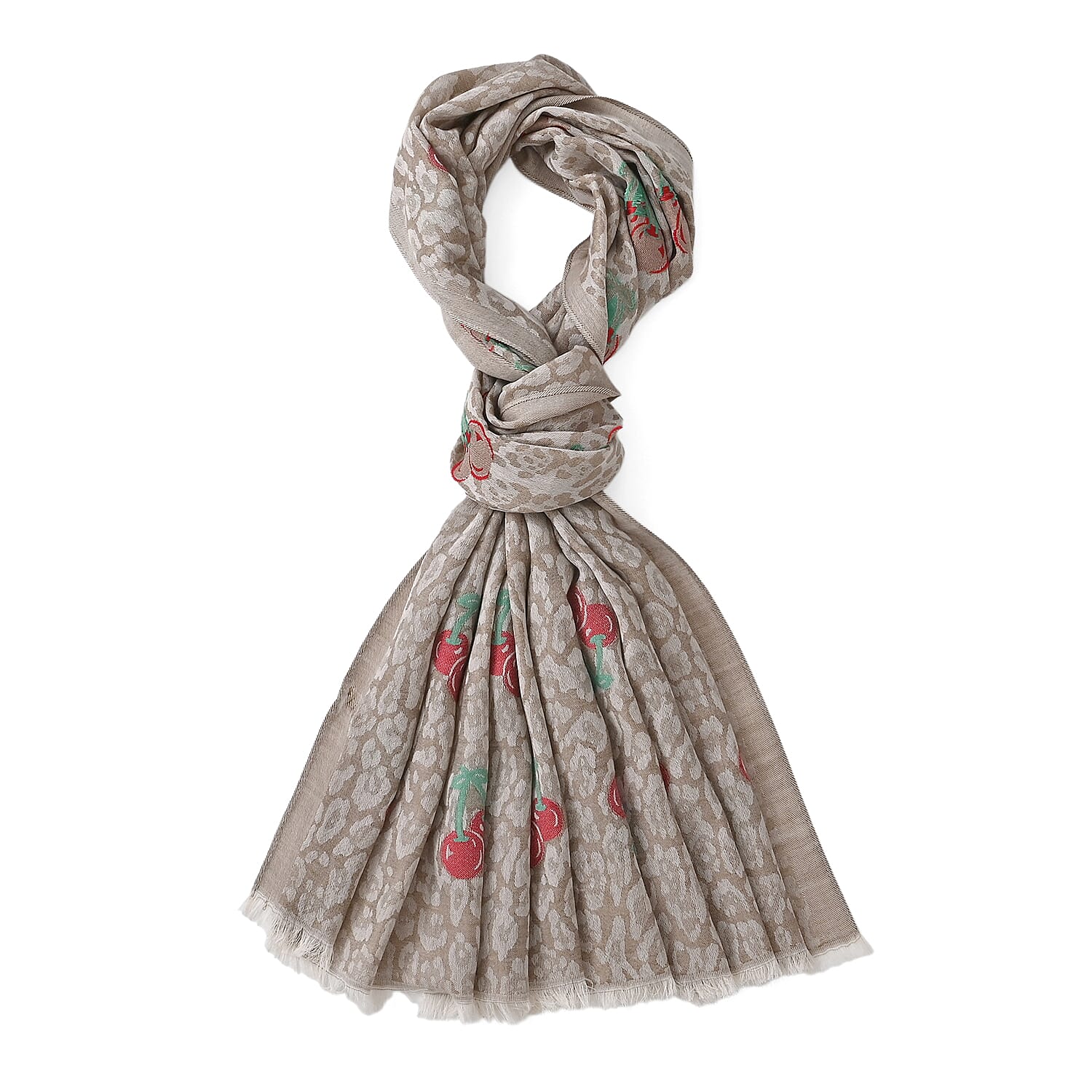 - Maisi Cherry-Printed Scarf (180 x 70Cm) - Grey