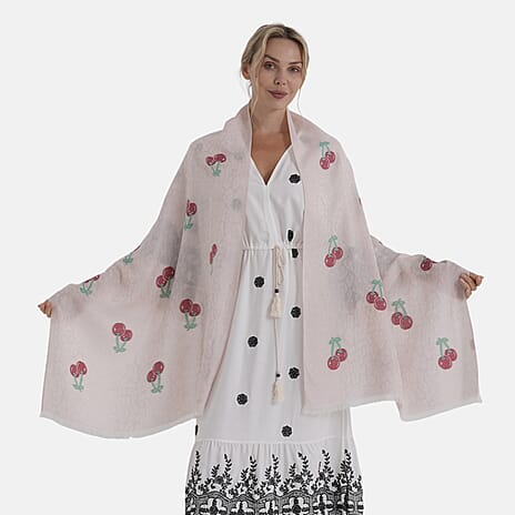 - Maisi Cherry-Printed Scarf (180 x 70Cm) - Pink