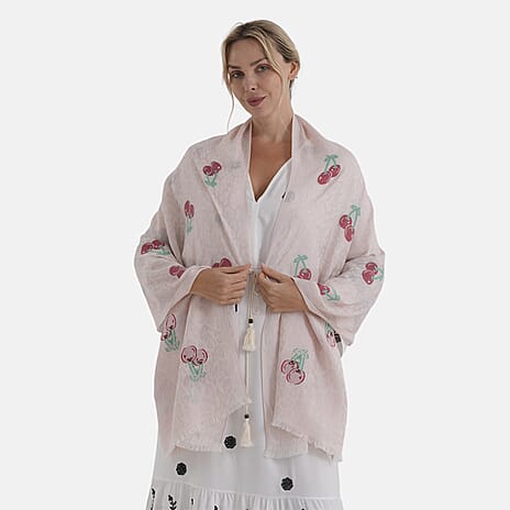 - Maisi Cherry-Printed Scarf (180 x 70Cm) - Pink