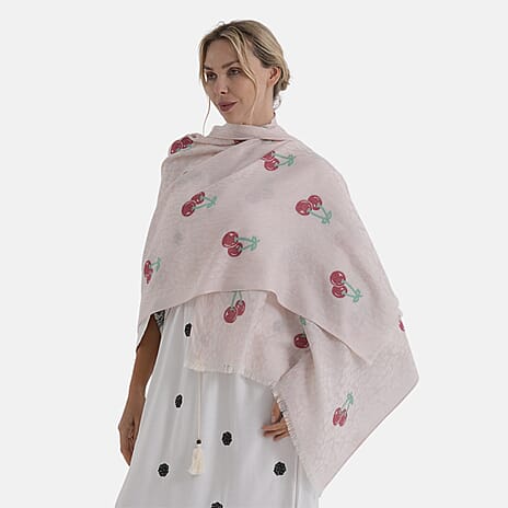 - Maisi Cherry-Printed Scarf (180 x 70Cm) - Pink