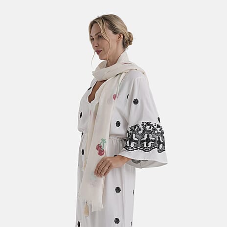 - Maisi Cherry-Printed Scarf (180 x 70Cm) - White