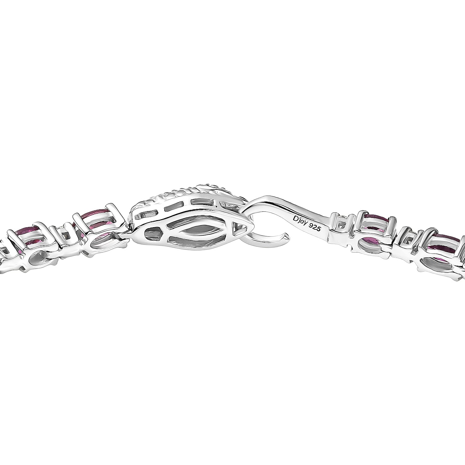 D'Joy Radiant Ember Garnet, Moissanite Fancy Bracelet (Size - 7.5) in Rhodium OverlaySterling Silver, Silver Wt.8 Gms  6.877  Ct.