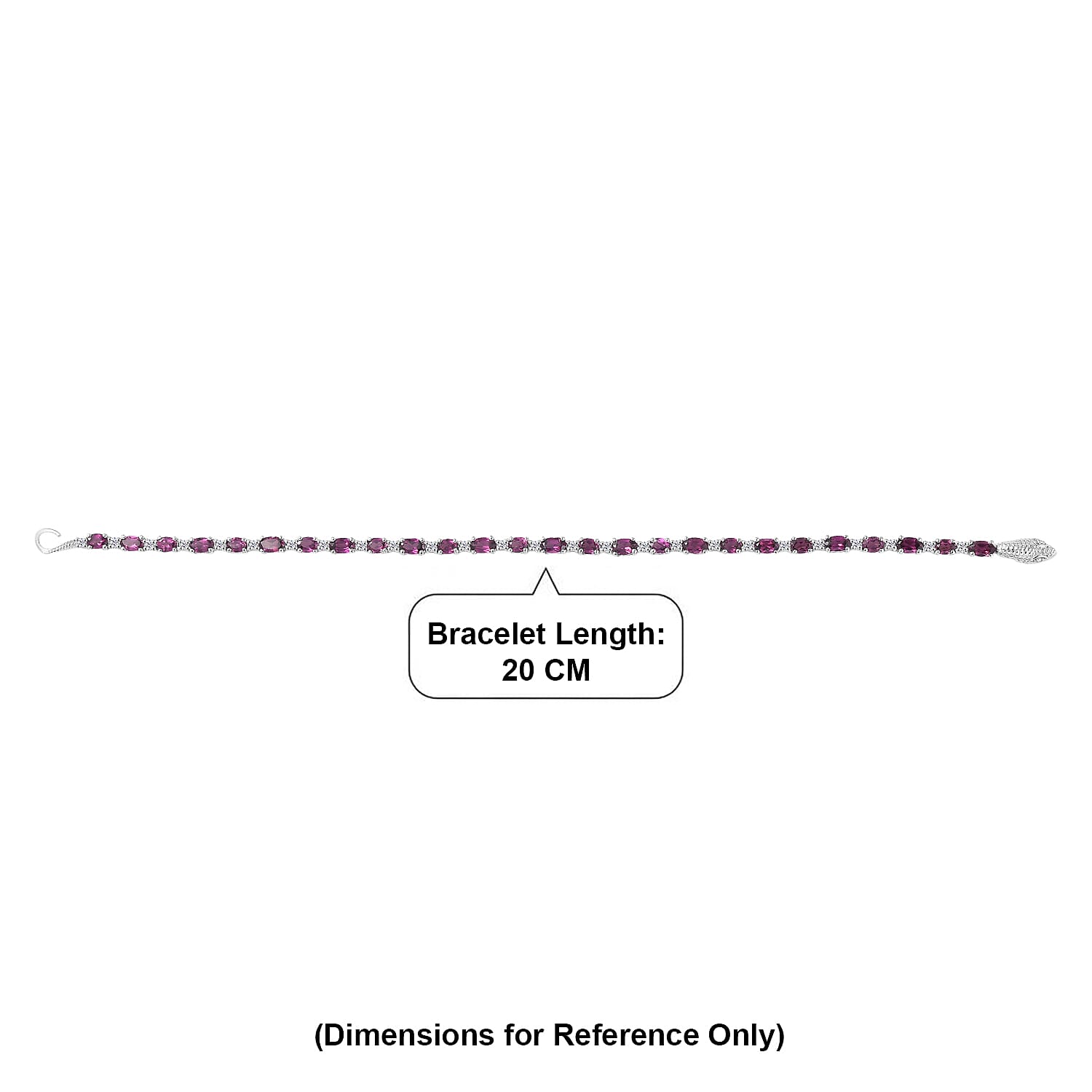 D'Joy Radiant Ember Garnet, Moissanite Fancy Bracelet (Size - 7.5) in Rhodium OverlaySterling Silver, Silver Wt.8 Gms  6.877  Ct.