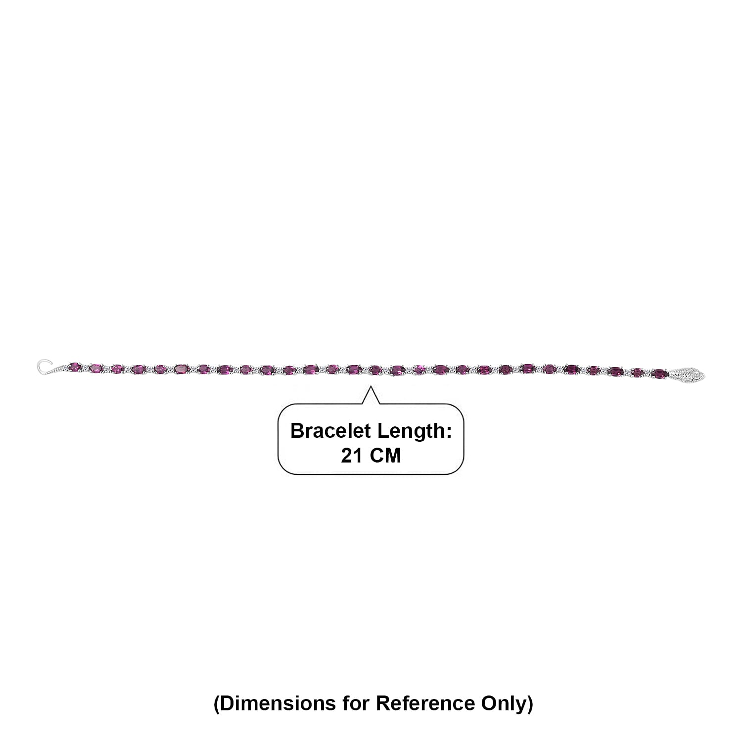 D'Joy Radiant Ember Garnet, Moissanite Fancy Bracelet (Size - 8) in Rhodium OverlaySterling Silver, Silver Wt.8 Gms  7.406  Ct.