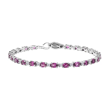 D'Joy Radiant Ember Garnet, Moissanite Fancy Bracelet (Size - 7) in Rhodium OverlaySterling Silver, Silver Wt.8 Gms  6.348  Ct.
