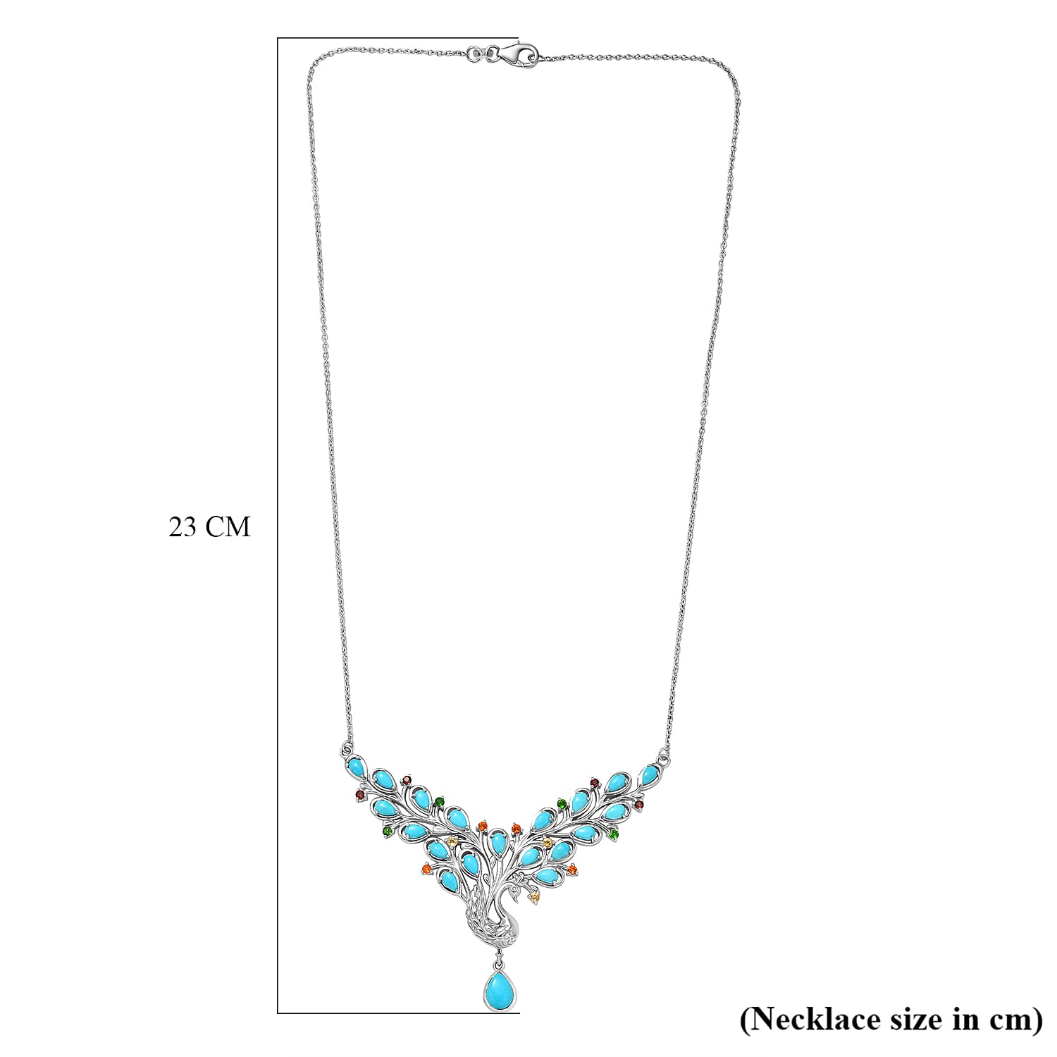 D'Joy Sleeping Beauty Turquoise & Multi Gemstones Cluster Necklace (Size - 20) with Lobster Clasp in Rhodium Overlay Sterling Silver 5.41 Ct, Silver Wt. 16.44 Gms