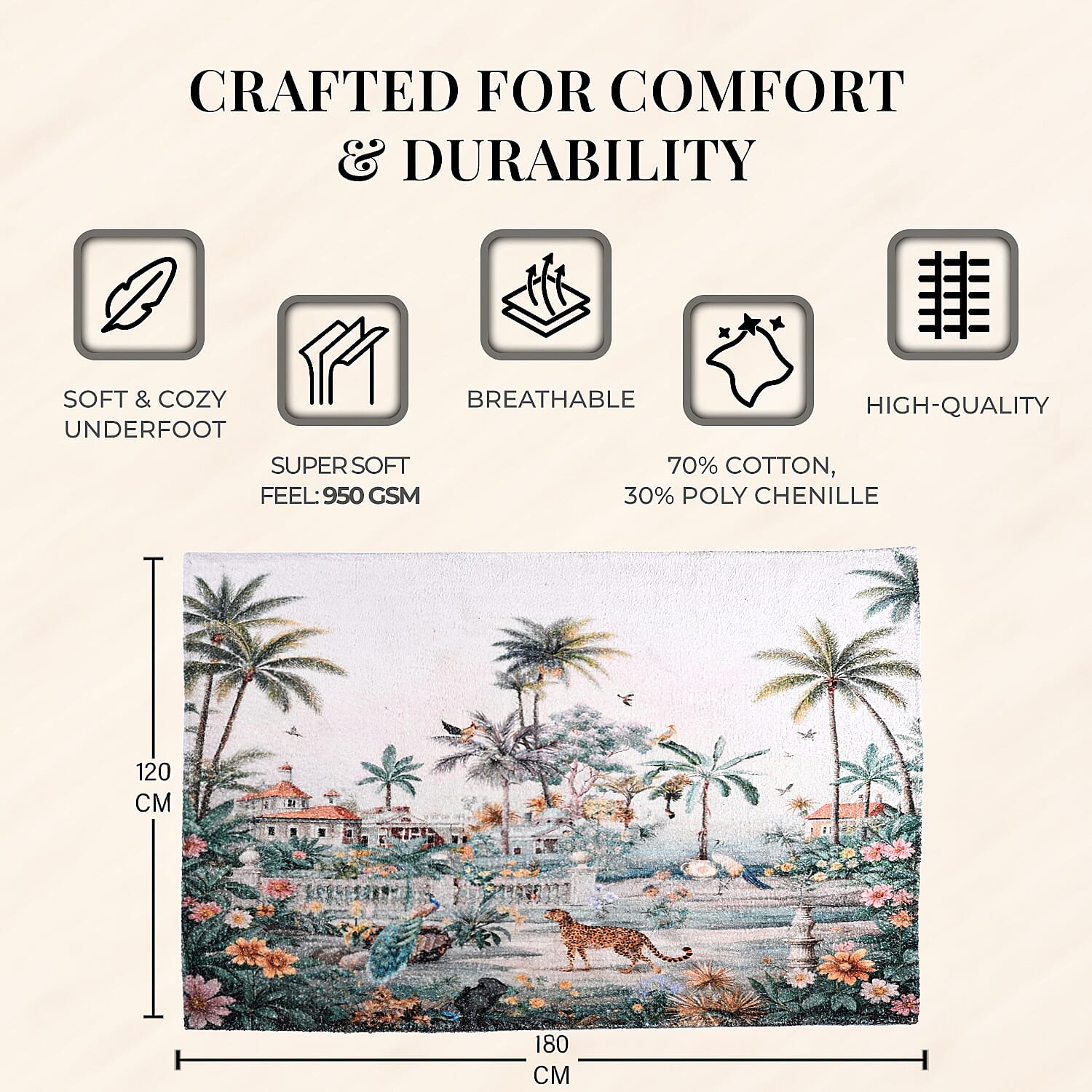 Digital Wildlife Printed Anti Skid Rug (120x180cm) - Multicolour
