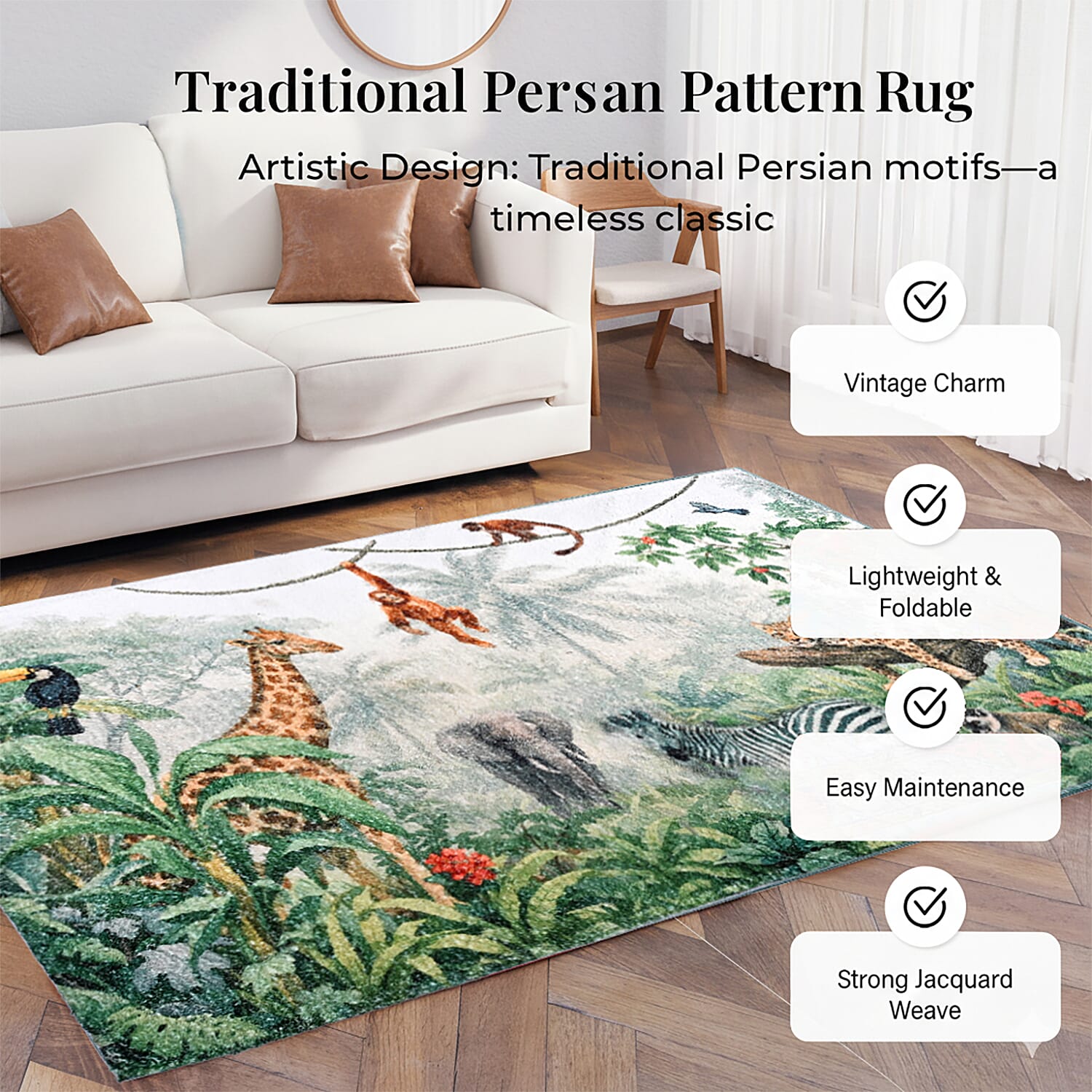 Digital Animal - Woodland Area Printed Anti Skid Rug (120x180cm) - Multicolour