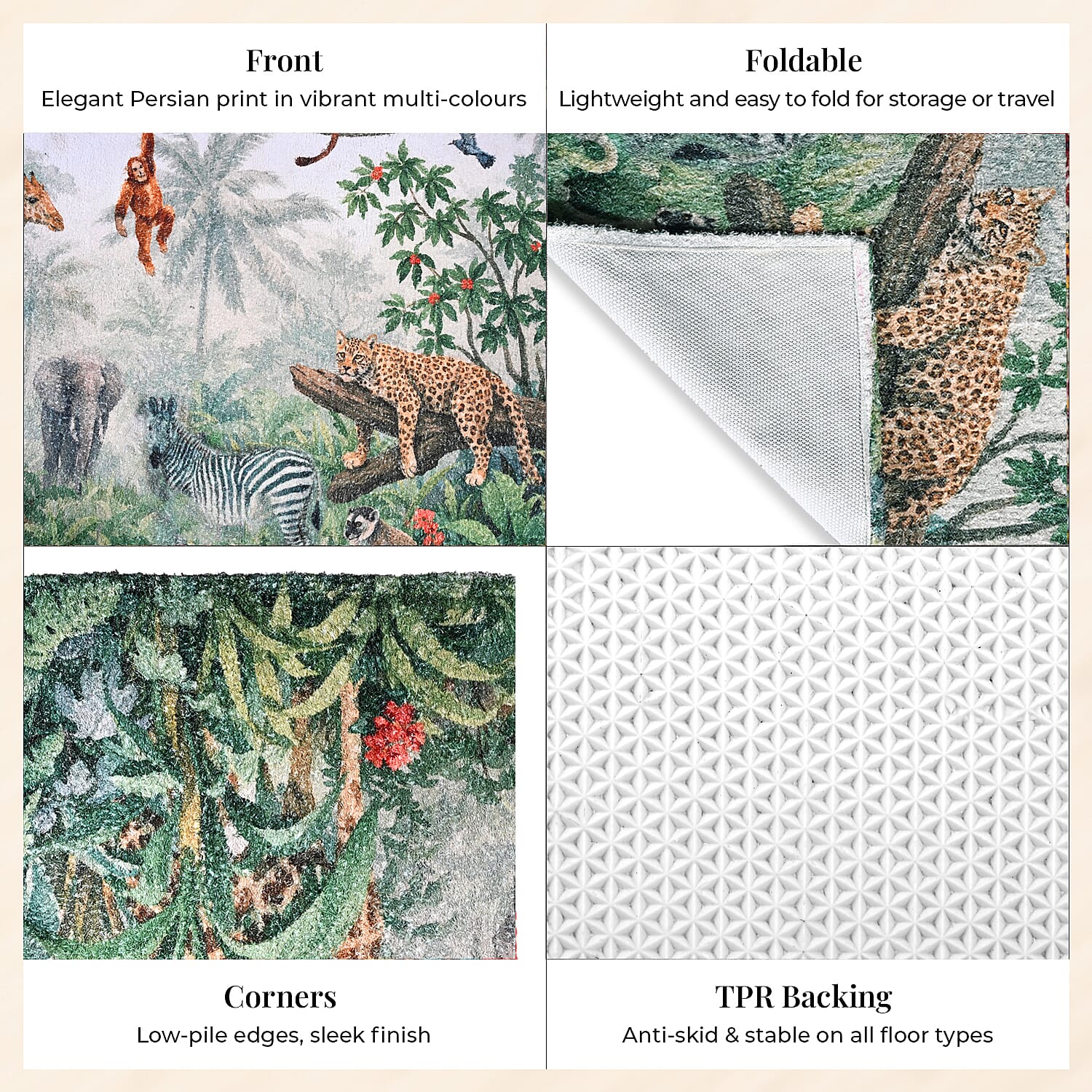 Digital Animal - Woodland Area Printed Anti Skid Rug (120x180cm) - Multicolour