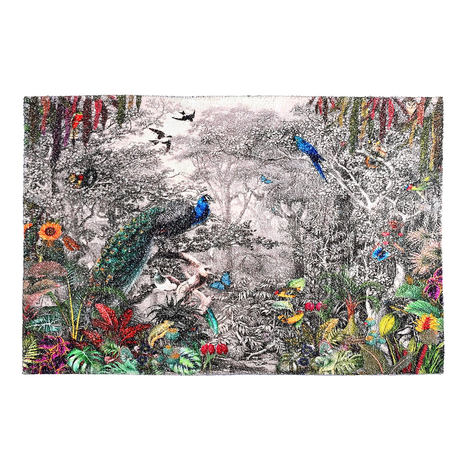 Digital Peacock - Woodland Area Printed Anti Skid Rug (120x180cm) - Multicolour