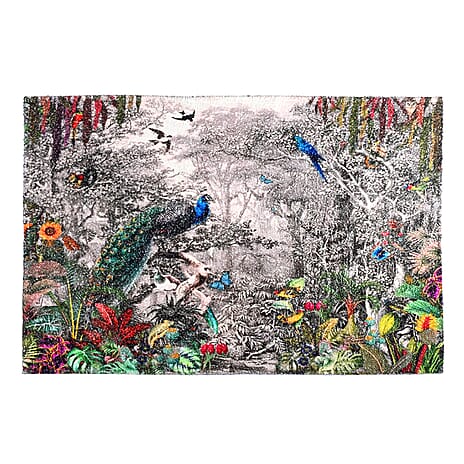 Digital Peacock - Woodland Area Printed Anti Skid Rug (120x180cm) - Multicolour