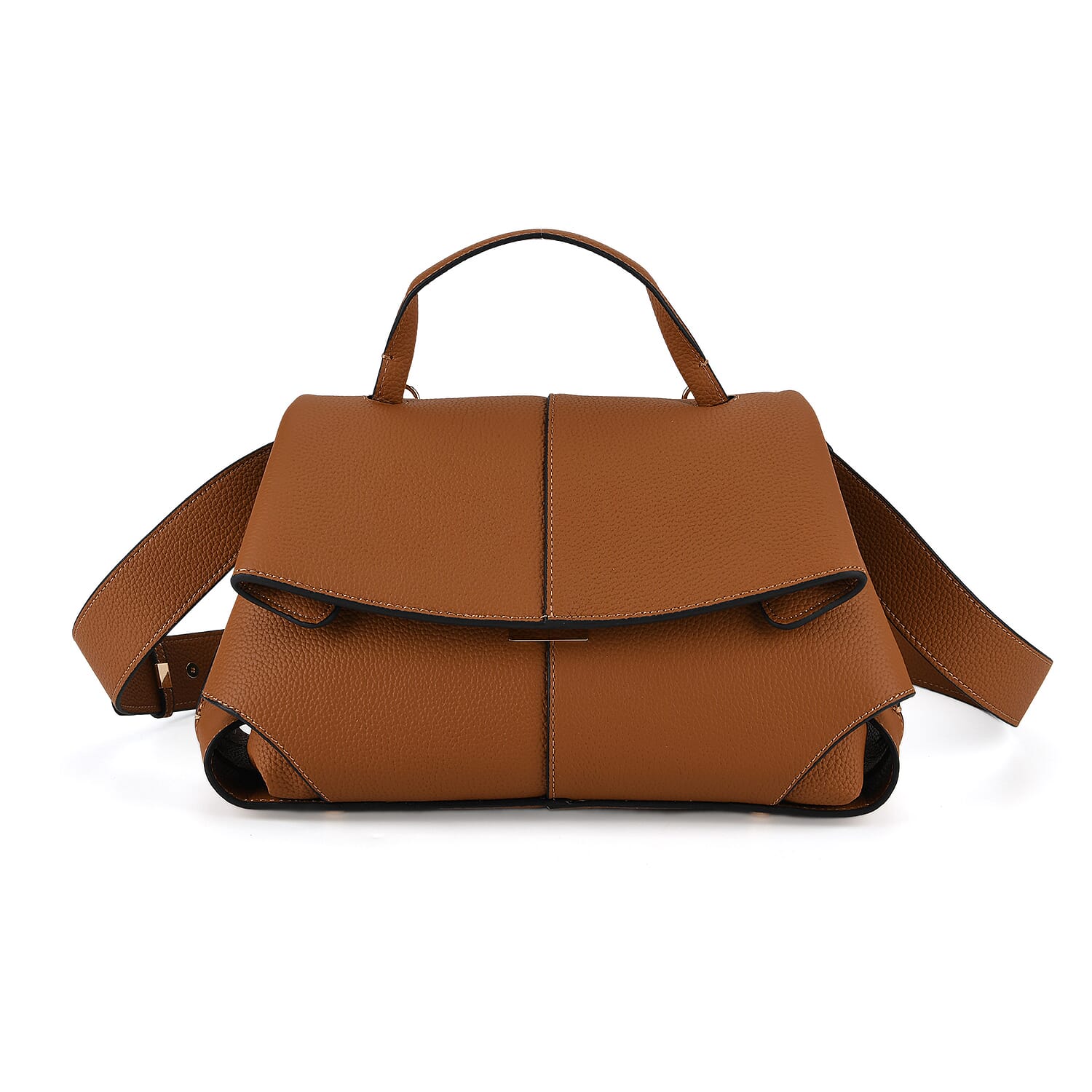 La Marey Signature Genuine Leather Tote-  Top Handle Handbag with Crossbody Strap - Brown