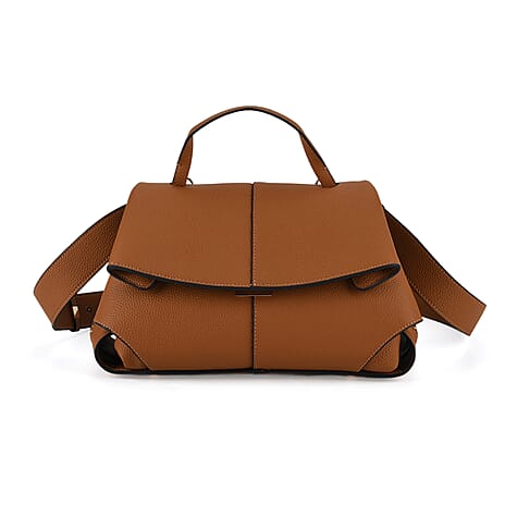 La Marey Signature Genuine Leather Tote-  Top Handle Handbag with Crossbody Strap - Brown