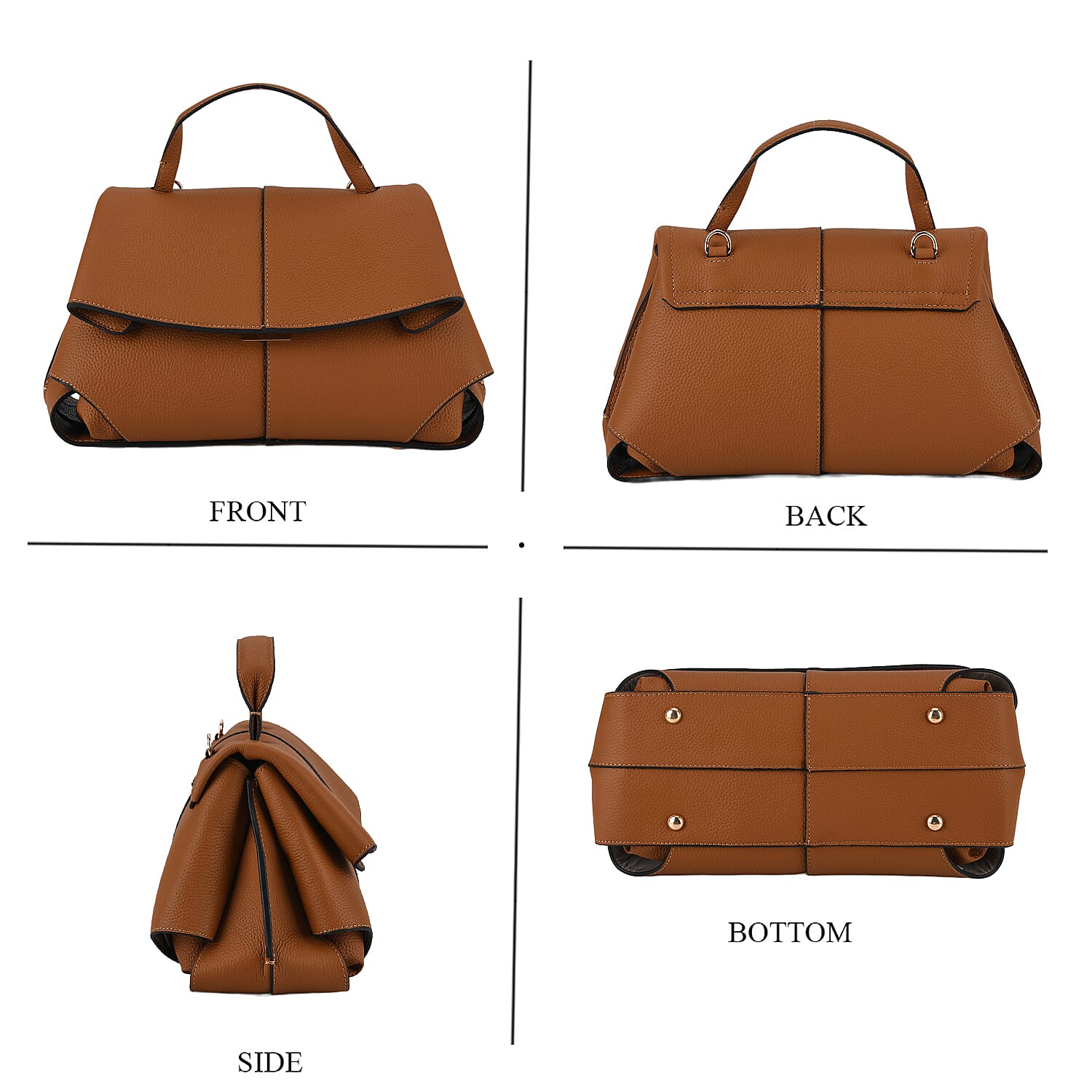 La Marey Signature Genuine Leather Tote-  Top Handle Handbag with Crossbody Strap - Brown